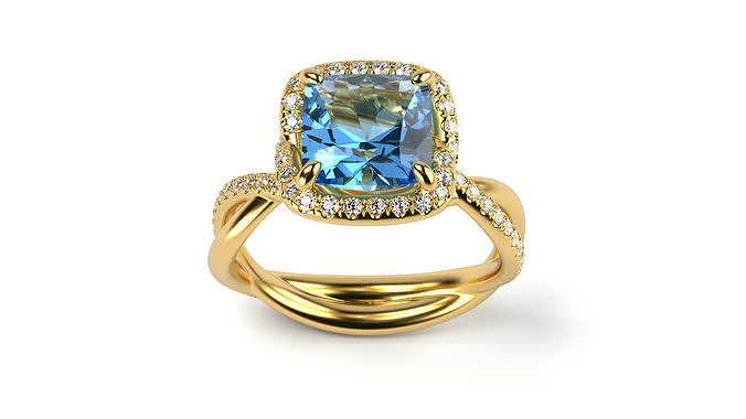 Engagement twisted ring with cushion All Sizes 3D print model