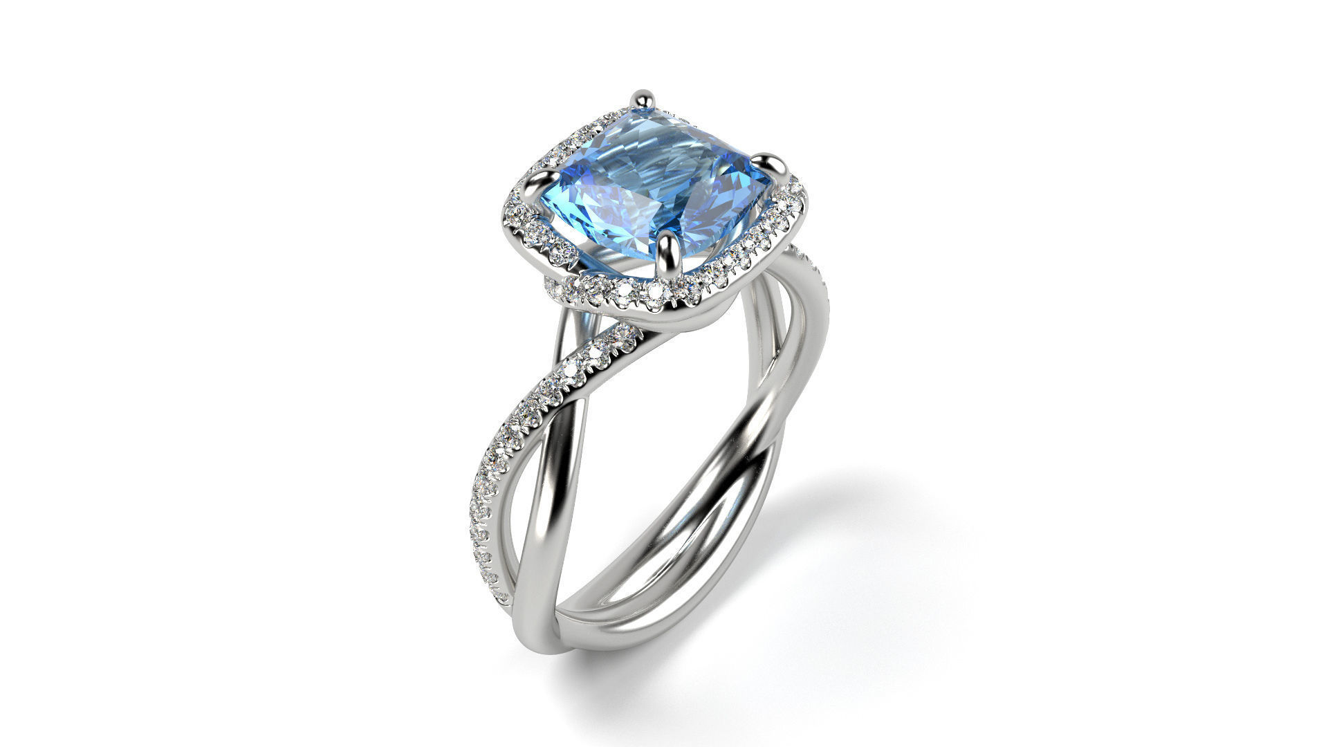 Engagement twisted ring with cushion All Sizes 3D print model_1