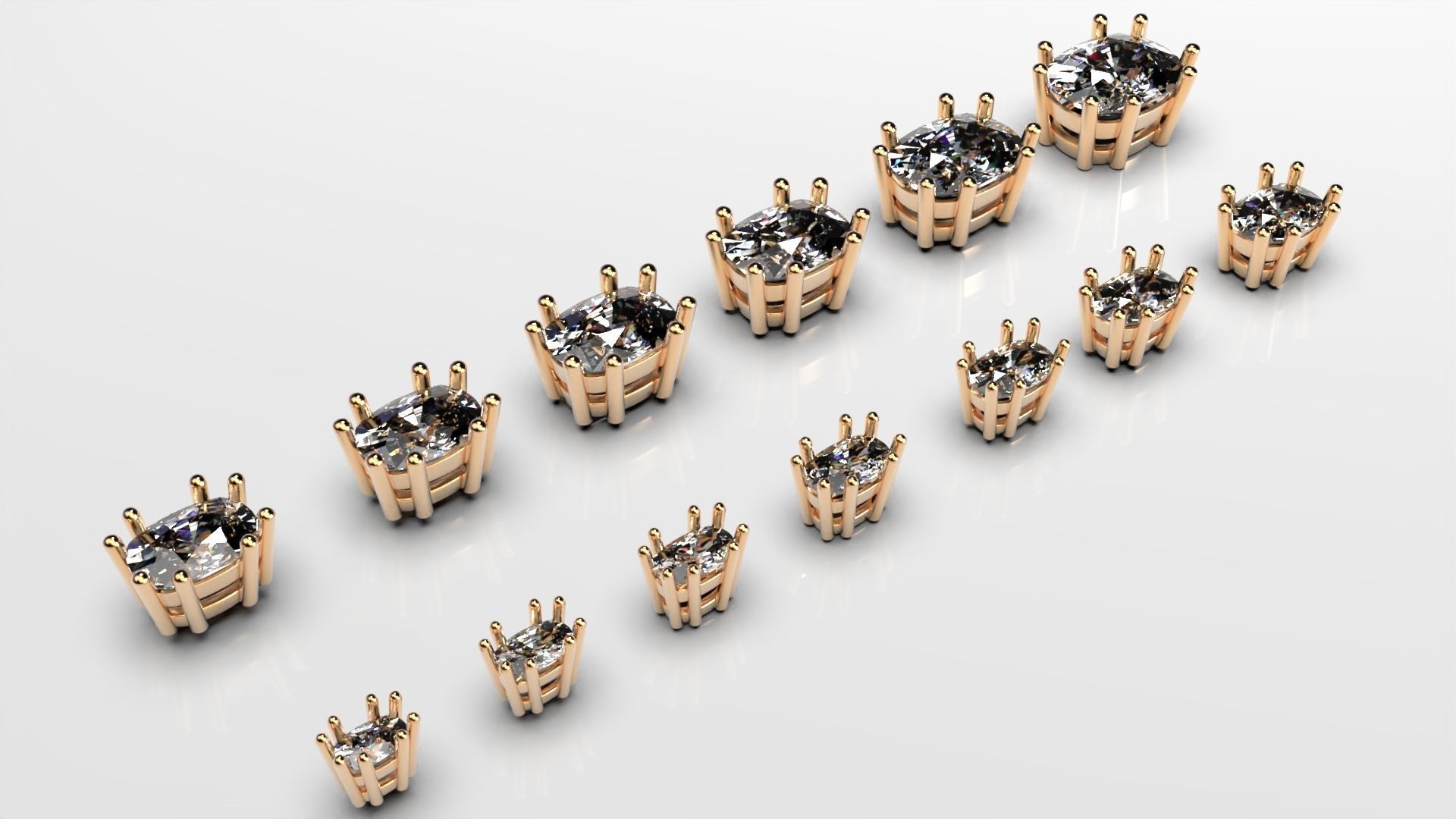 Cushion shape 8 prong setting stud earrings or ring heads 3D print model_1