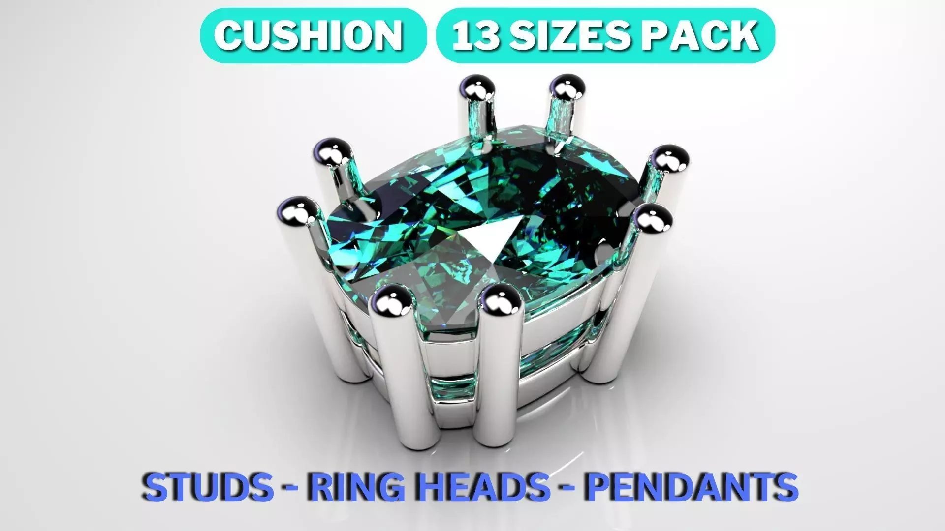 Cushion shape 8 prong setting stud earrings or ring heads 3D print model_0