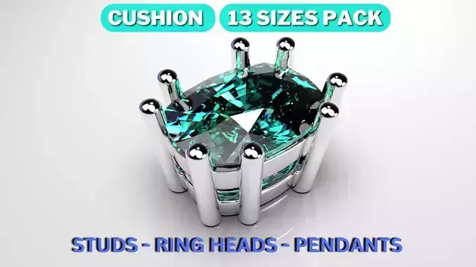 Cushion shape 8 prong setting stud earrings or ring heads