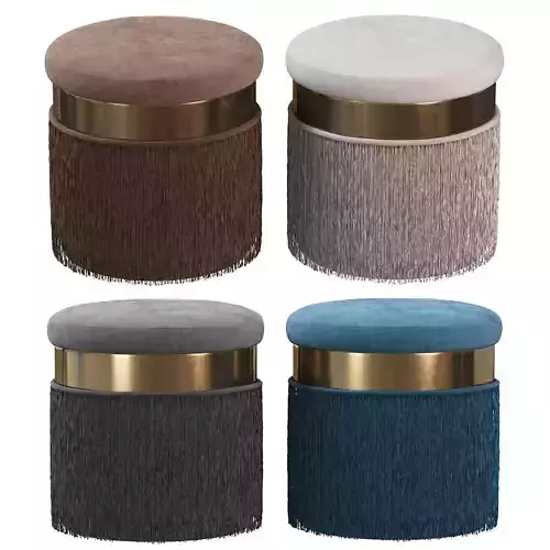 BLUSH MAUVE PINK LONG FRINGED ROUND VELVET OTTOMAN FOOTSTOOL