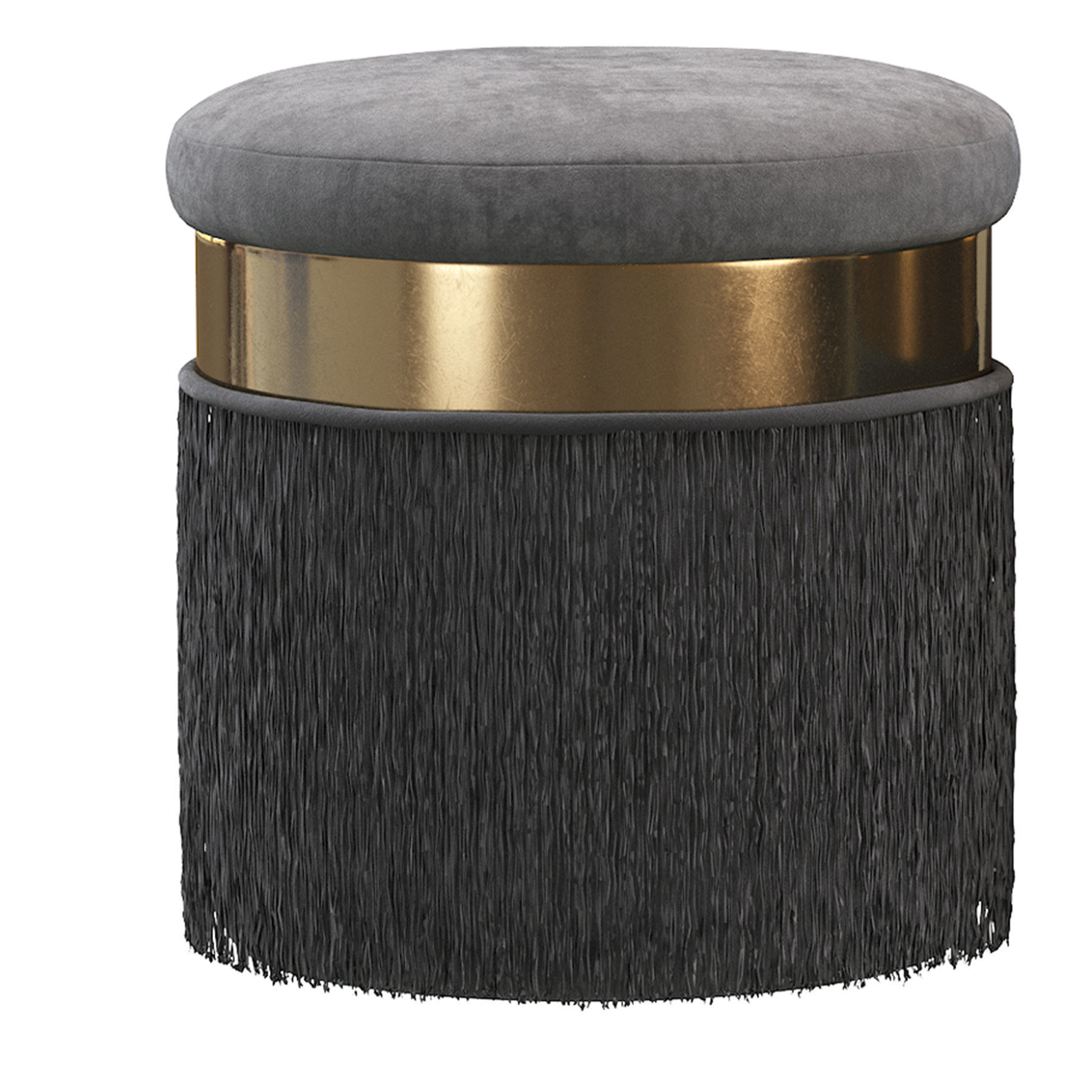 BLUSH MAUVE PINK LONG FRINGED ROUND VELVET OTTOMAN FOOTSTOOL 3D model_7