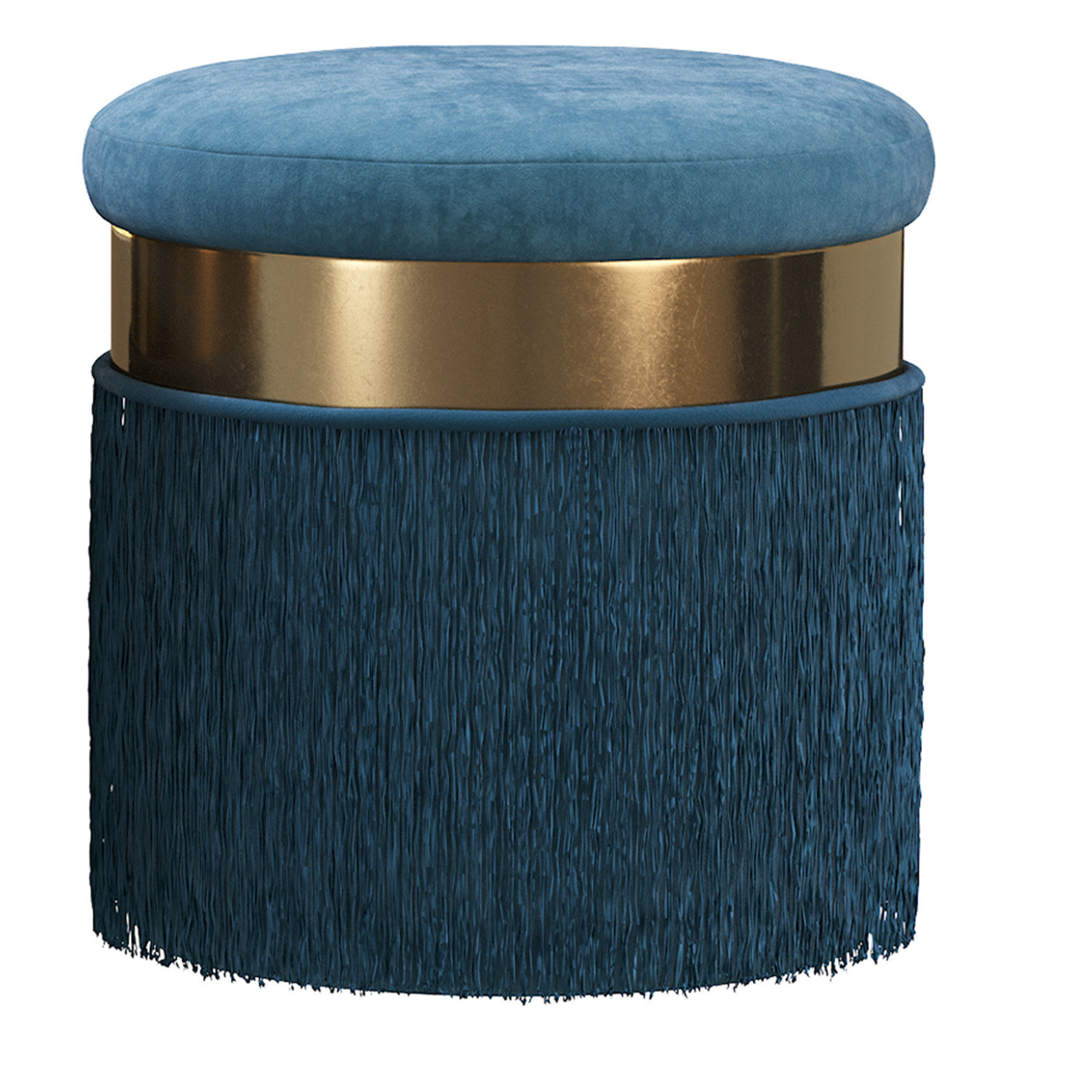 BLUSH MAUVE PINK LONG FRINGED ROUND VELVET OTTOMAN FOOTSTOOL 3D model_6