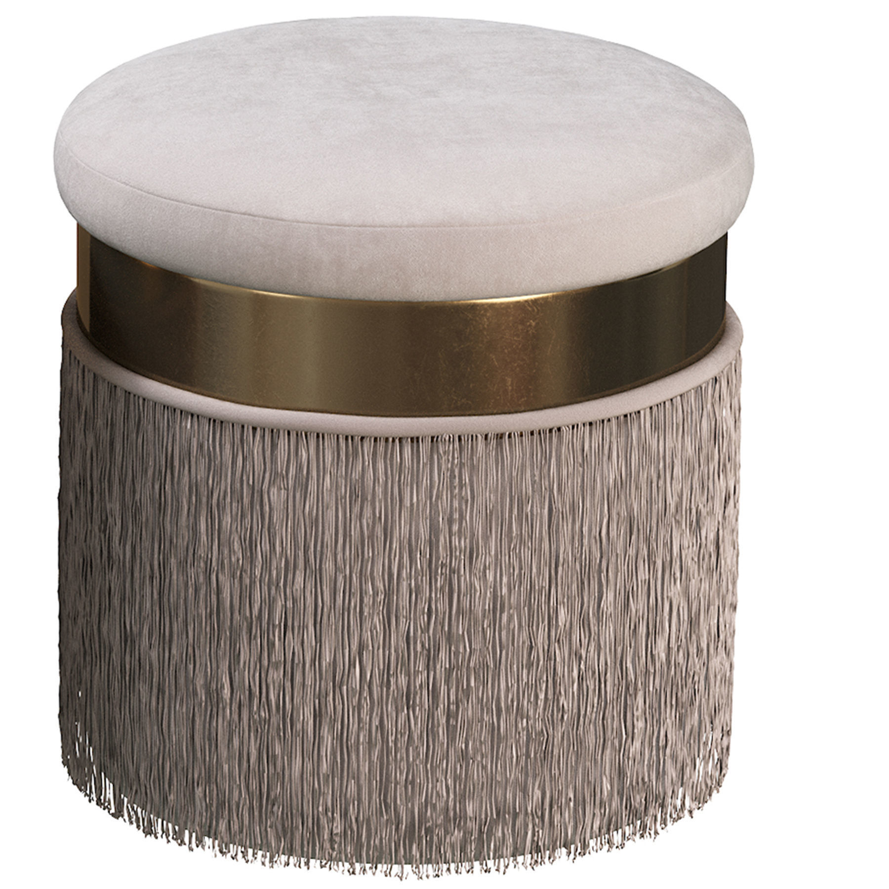 BLUSH MAUVE PINK LONG FRINGED ROUND VELVET OTTOMAN FOOTSTOOL 3D model_5