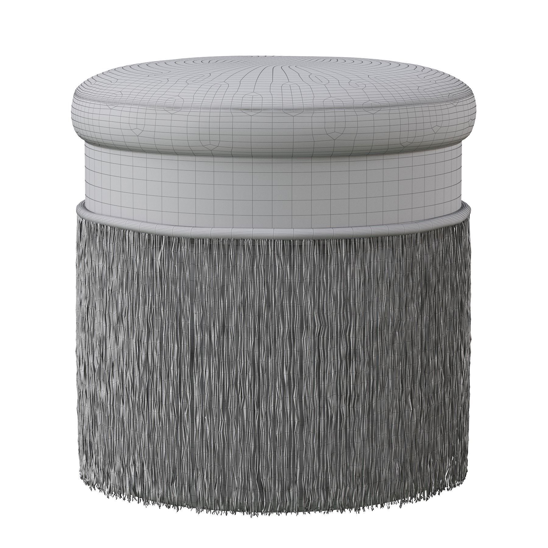 BLUSH MAUVE PINK LONG FRINGED ROUND VELVET OTTOMAN FOOTSTOOL 3D model_19