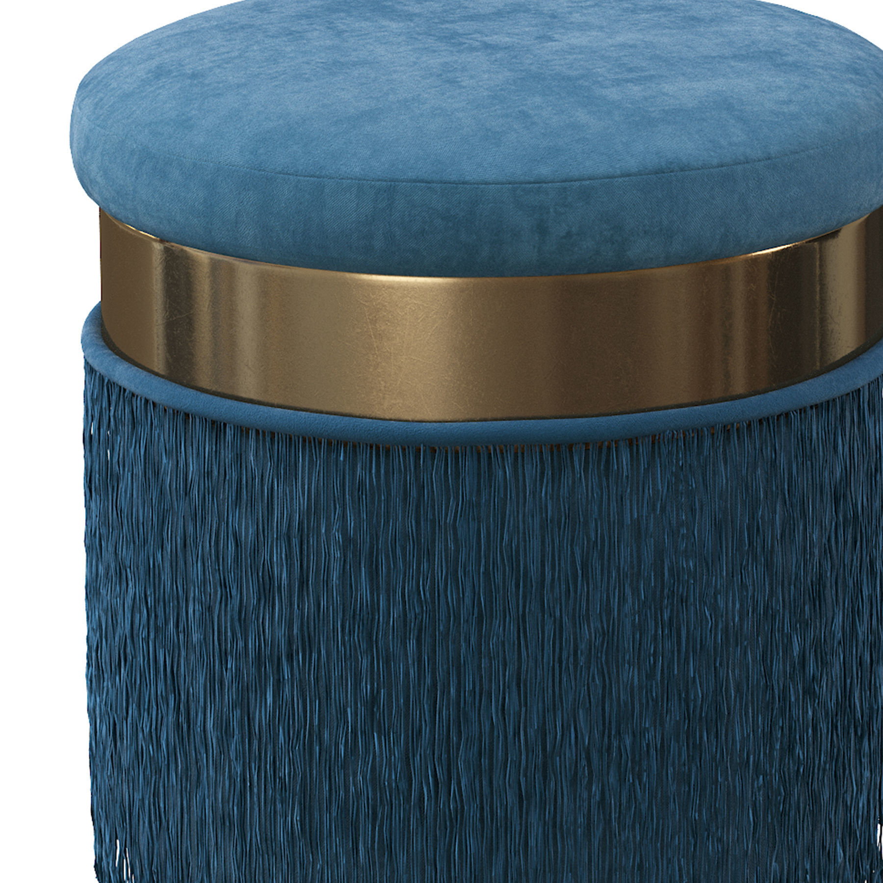 BLUSH MAUVE PINK LONG FRINGED ROUND VELVET OTTOMAN FOOTSTOOL 3D model_8