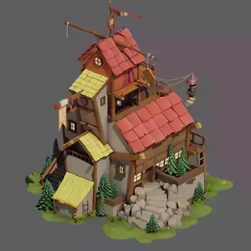 Stylized casual house Low-poly 3D model