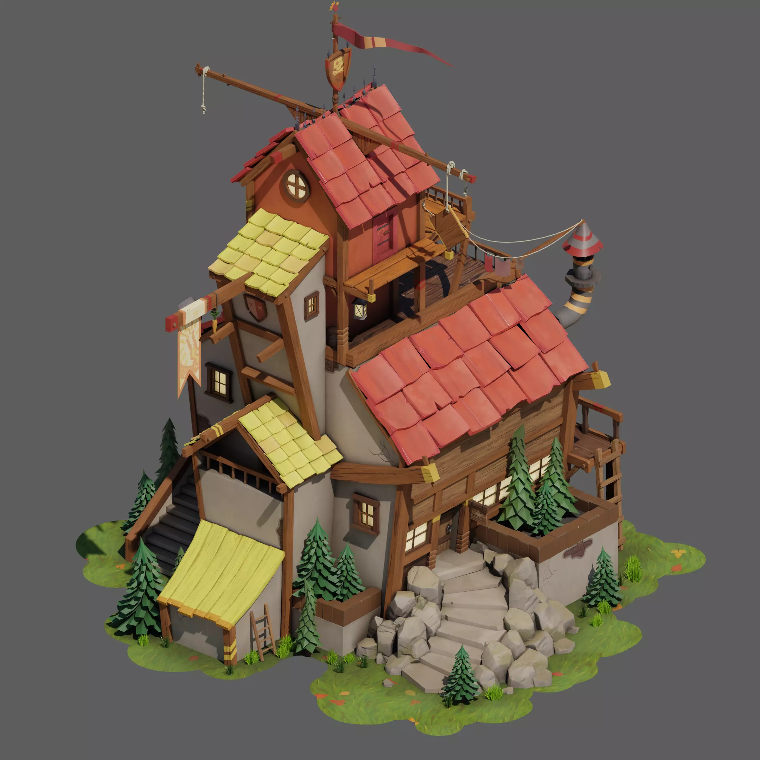Stylized casual house Low-poly 3D model_0