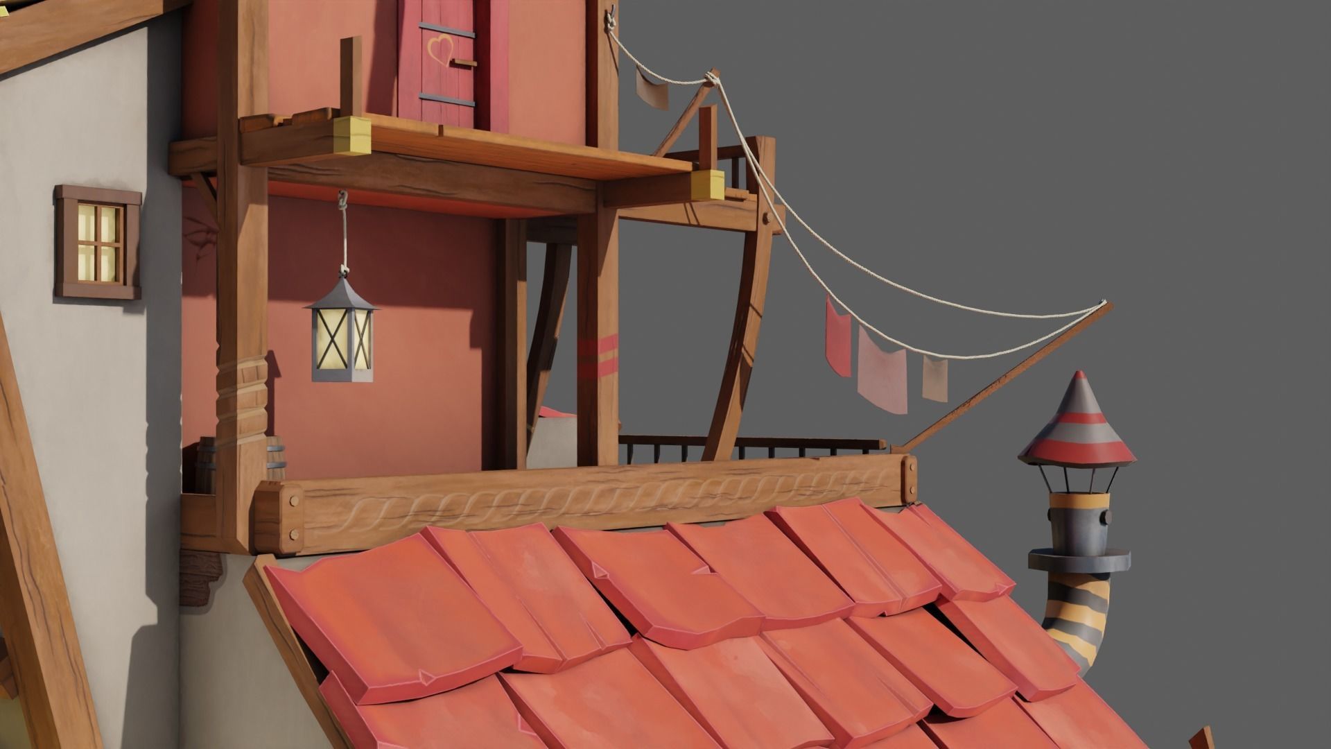 Stylized casual house Low-poly 3D model_9