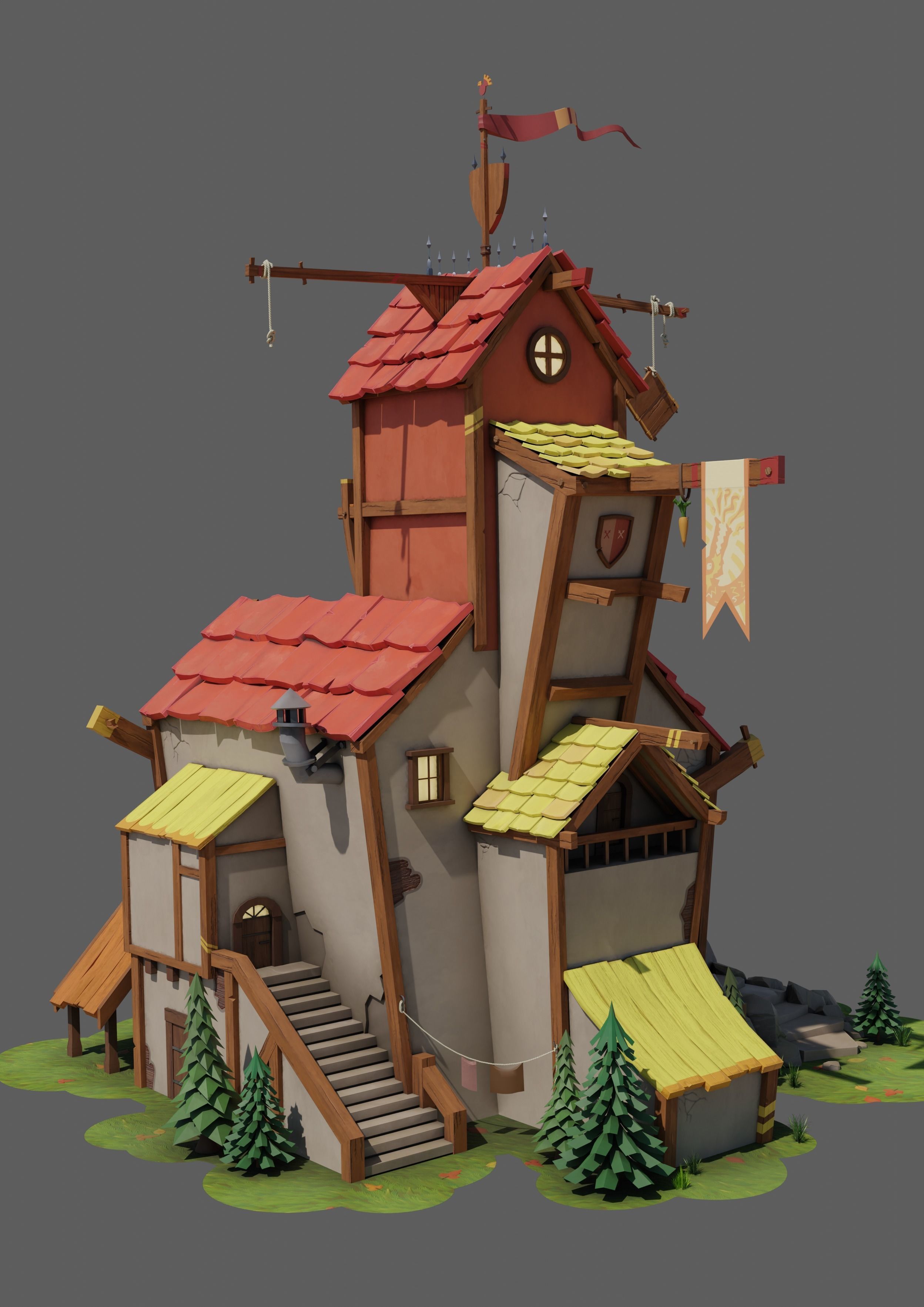 Stylized casual house Low-poly 3D model_5