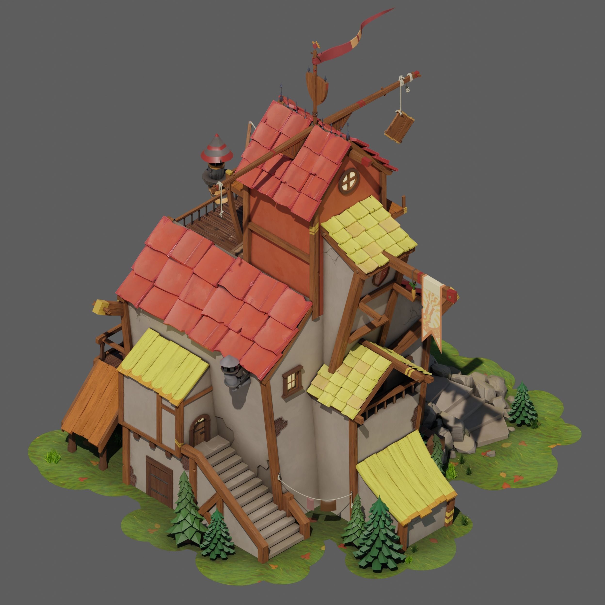 Stylized casual house Low-poly 3D model_6