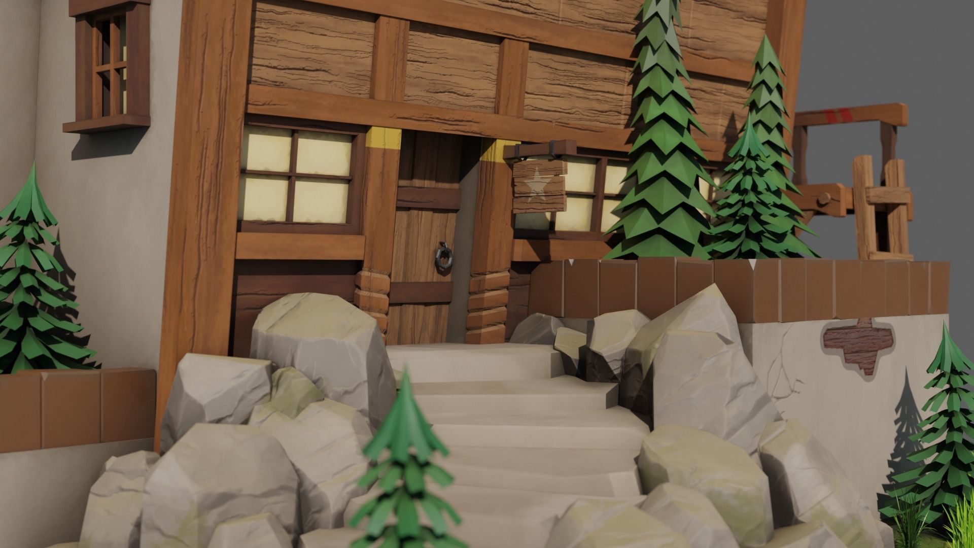 Stylized casual house Low-poly 3D model_7