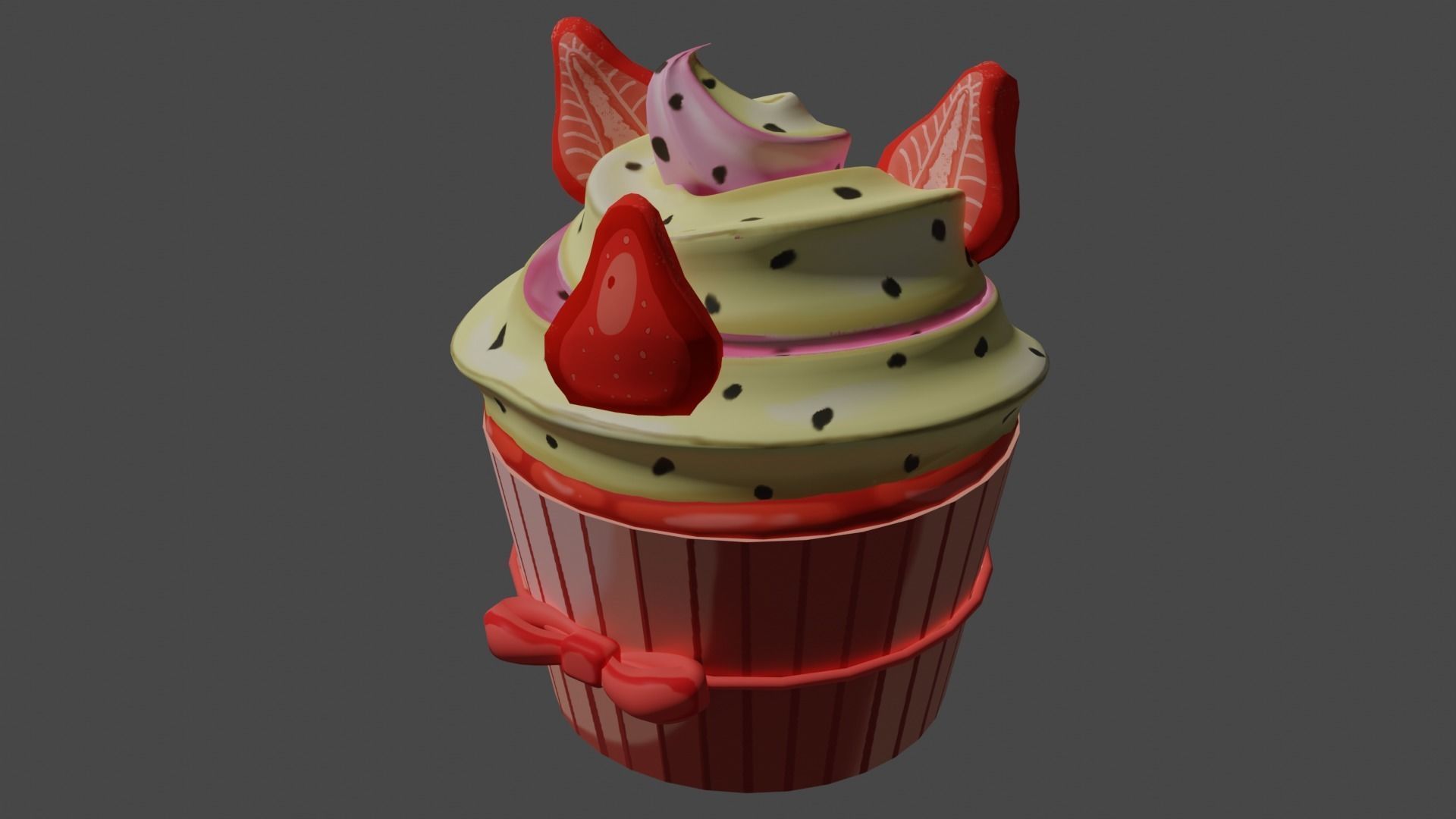 Valentines Strawberry Cupcake Low-poly 3D model_1