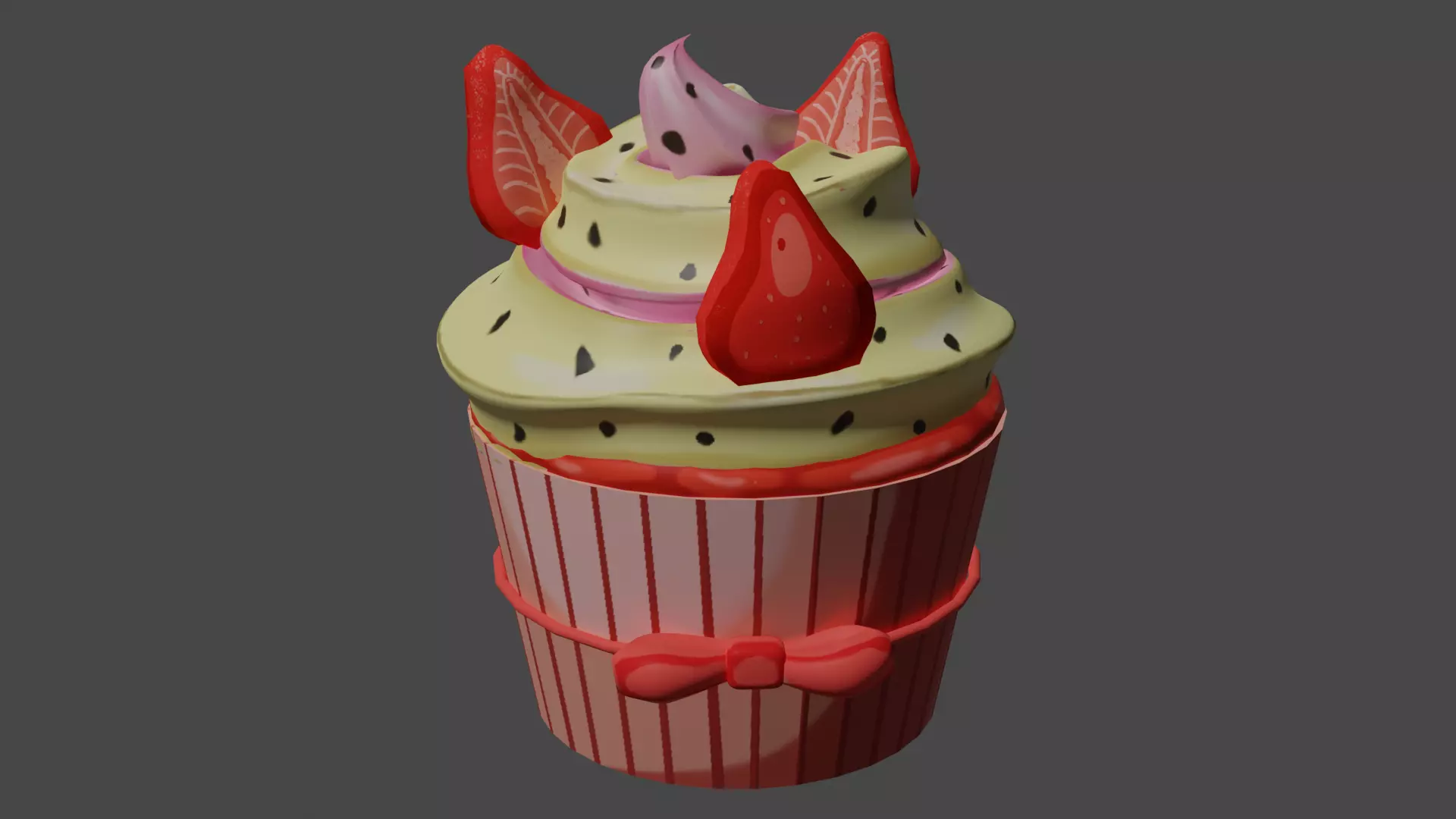 Valentines Strawberry Cupcake Low-poly 3D model_0