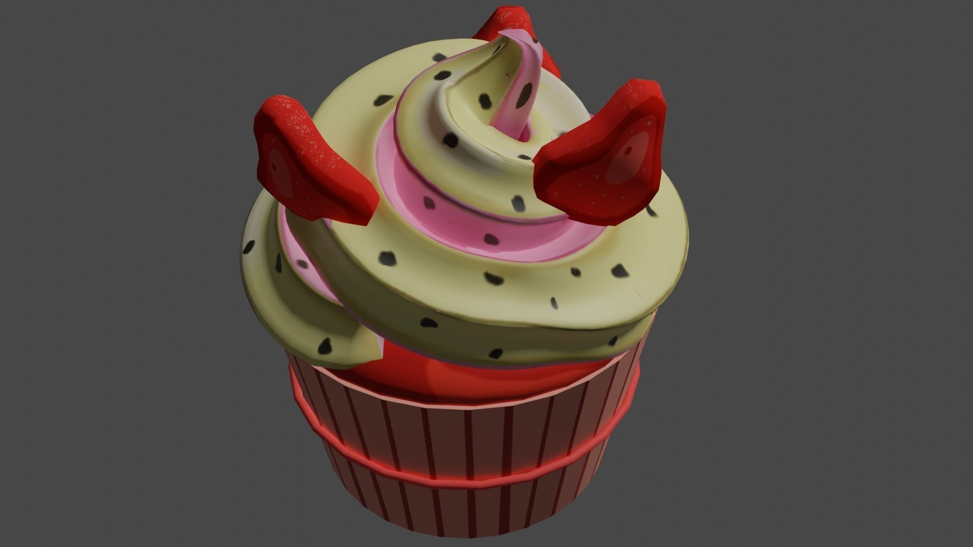 Valentines Strawberry Cupcake Low-poly 3D model_2