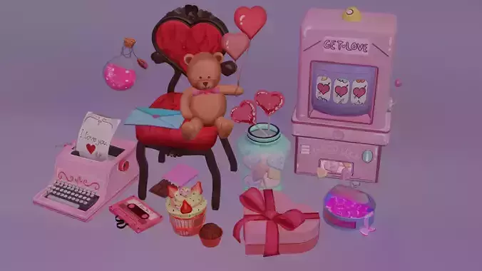 Romantic Stylized Valentines Pack 3D Model Collection