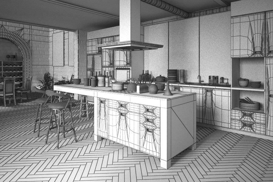 Stone Wall Interior Design 3D model_2