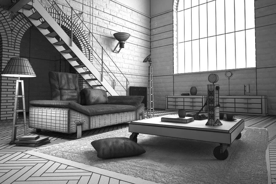 Stone Wall Interior Design 3D model_5