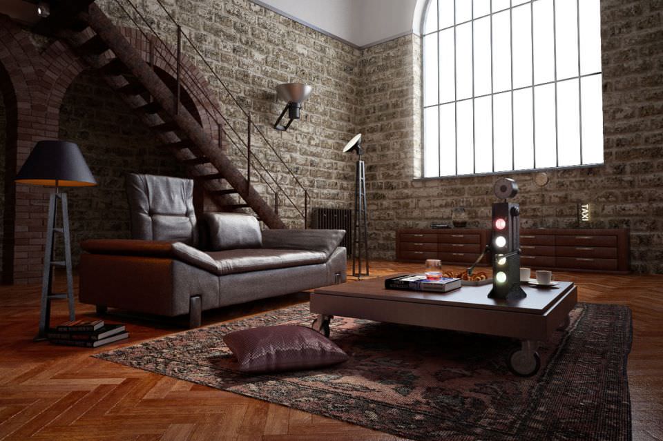 Stone Wall Interior Design 3D model_3