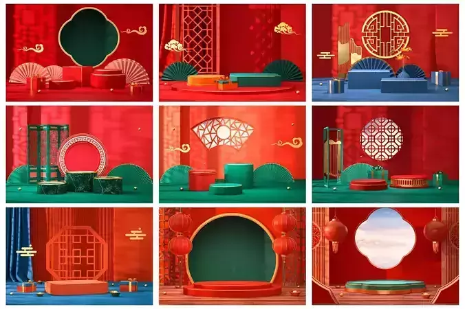 Scenarios and background collection of Chinese wind 3D model