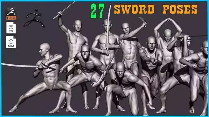  Male full body sword  poses 