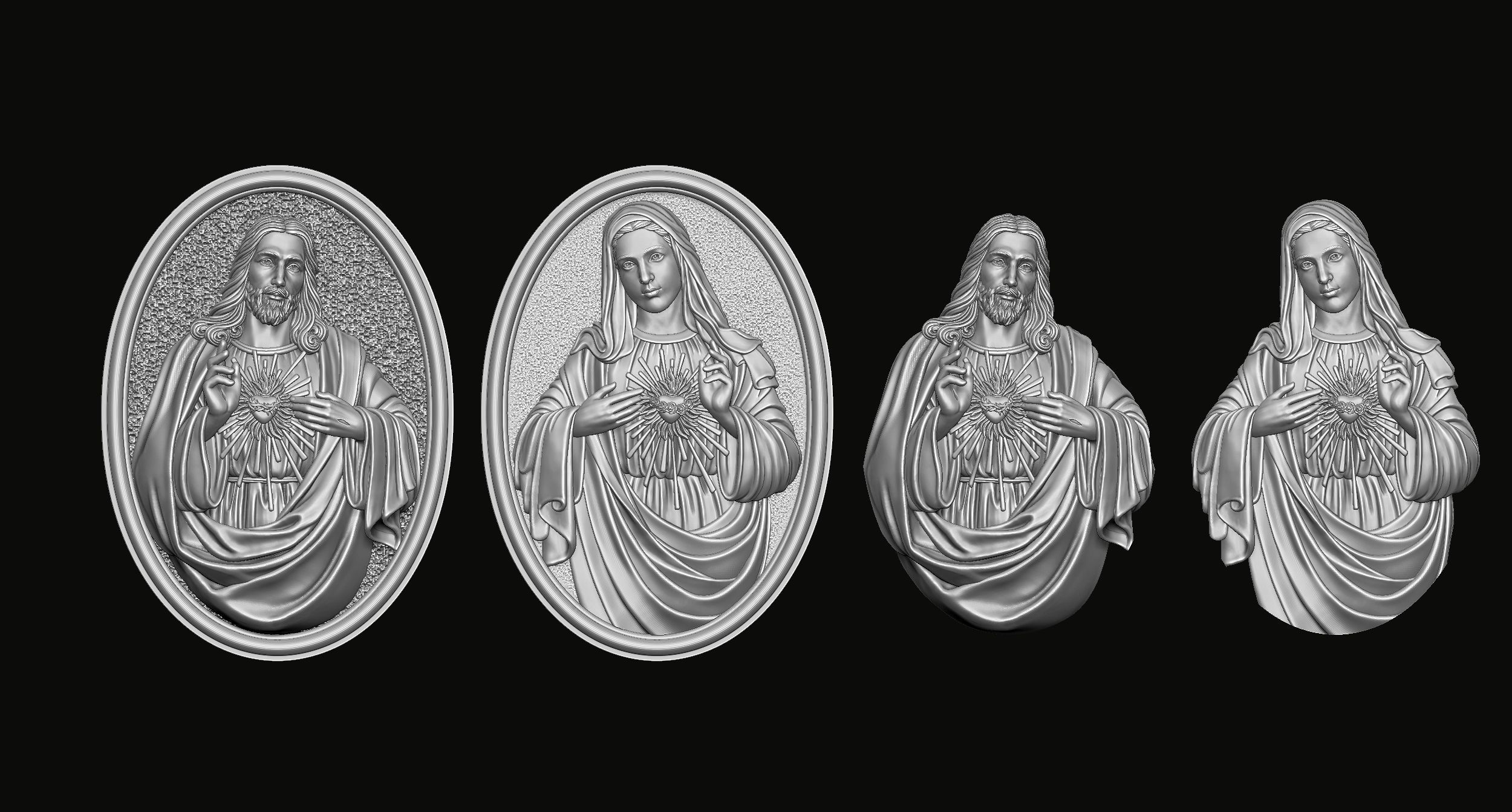 Jesus with Sacred Heart and Immaculate of Mary Pendant 3D print model_1