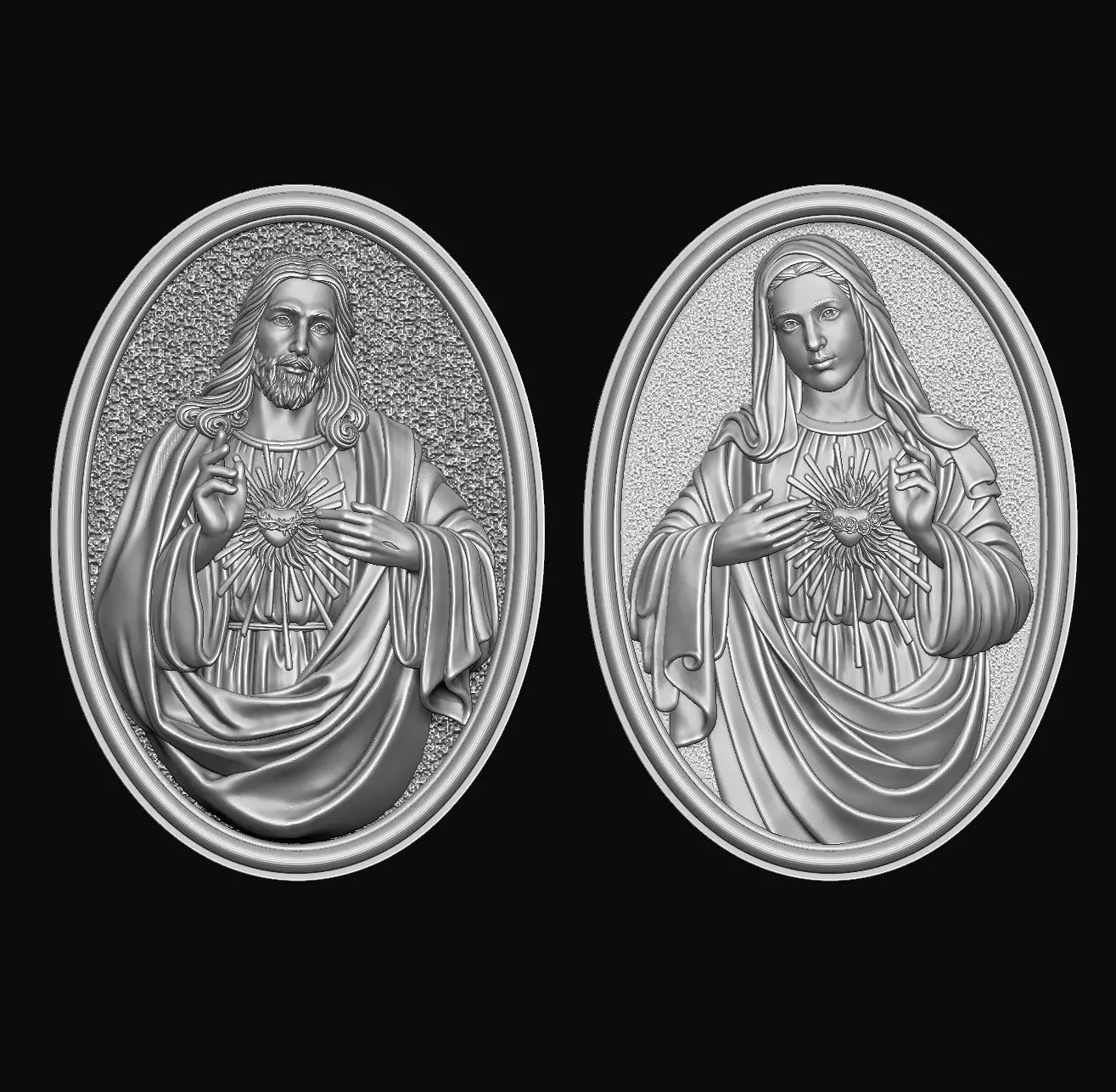 Jesus with Sacred Heart and Immaculate of Mary Pendant 3D print model_0