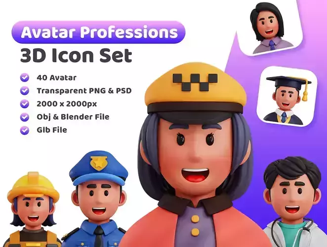 Avatar Job Profession Icon Pack 3D Model Low-poly 3D model