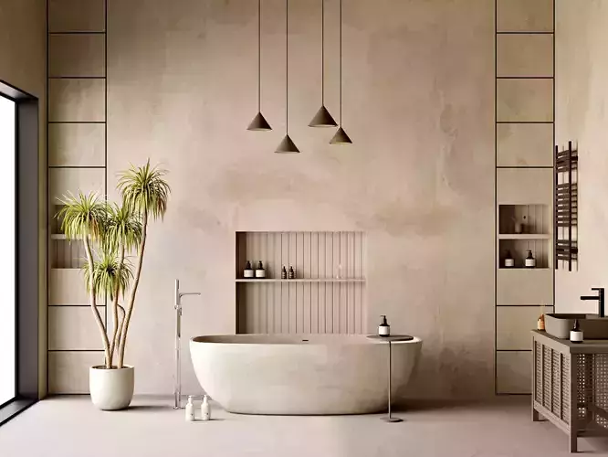 Minimal Warm Bathroom Interior Scene  3D model