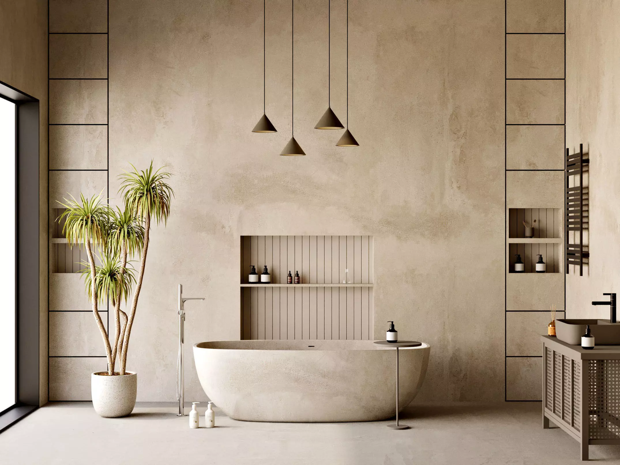 Minimal Warm Bathroom Interior Scene  3D model_0