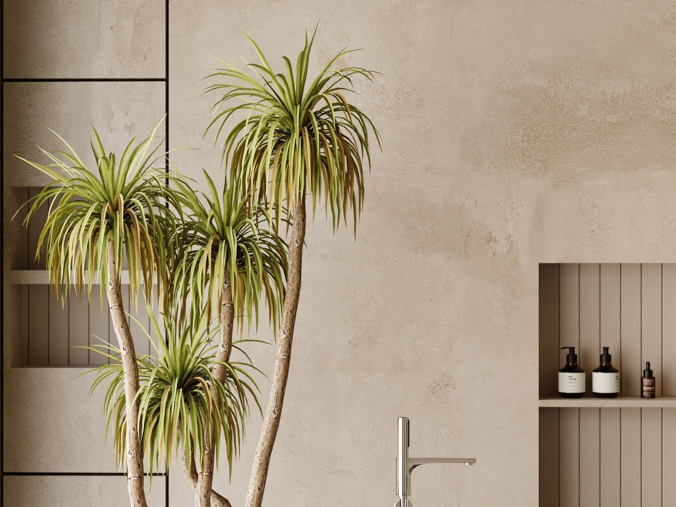 Minimal Warm Bathroom Interior Scene  3D model_2