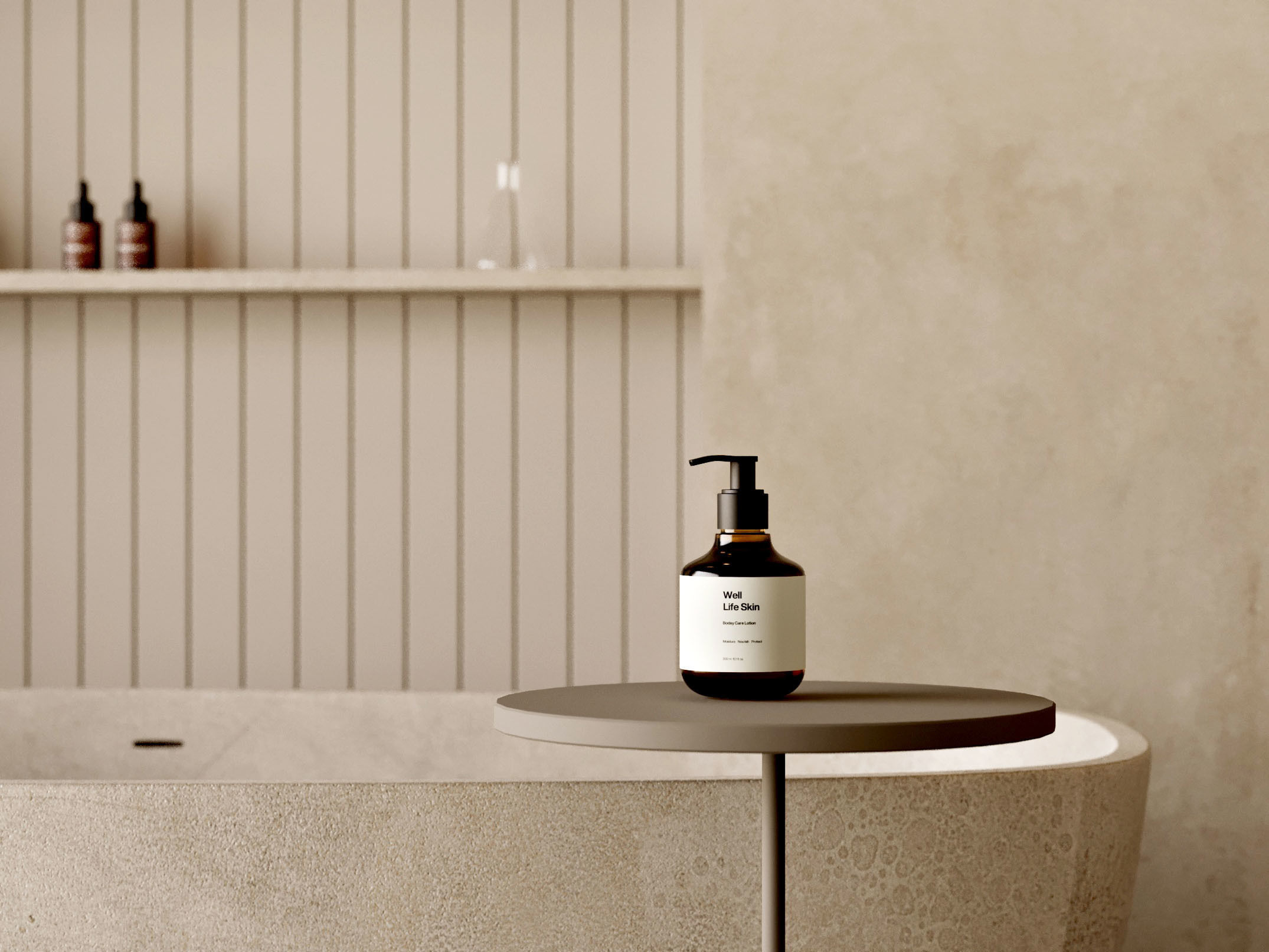 Minimal Warm Bathroom Interior Scene  3D model_1