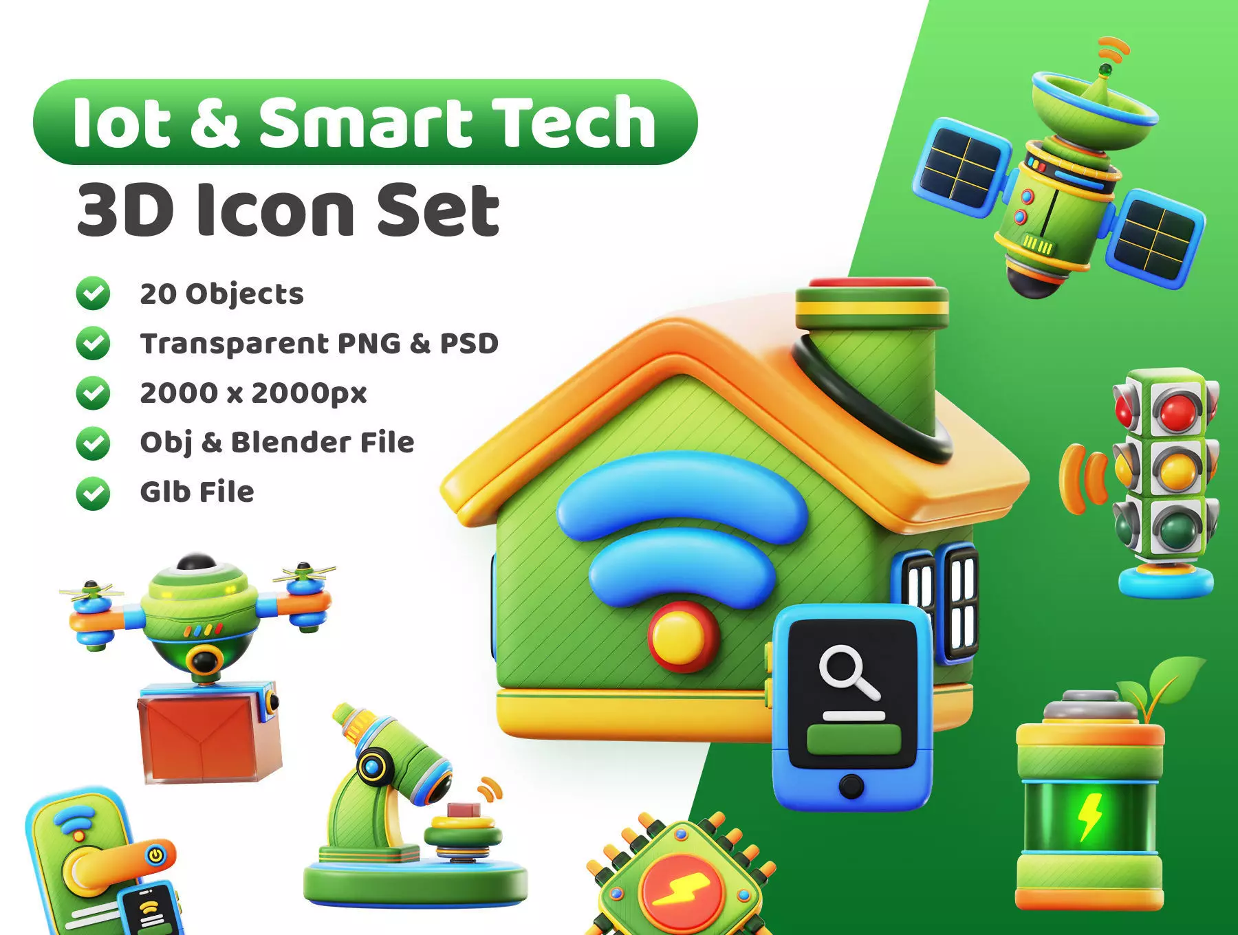 IOT Smart Technologies Icon Pack 3D Model Low-poly 3D model_0