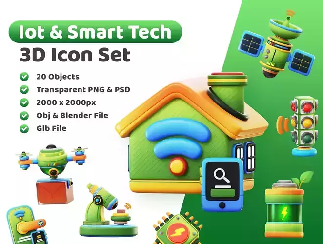 IOT Smart Technologies Icon Pack 3D Model