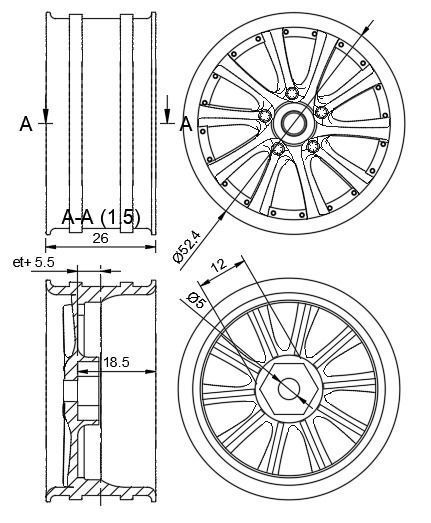 D52mm 12MM HEX RC Wheels Weds Kranze Vishunu 3D print model_5