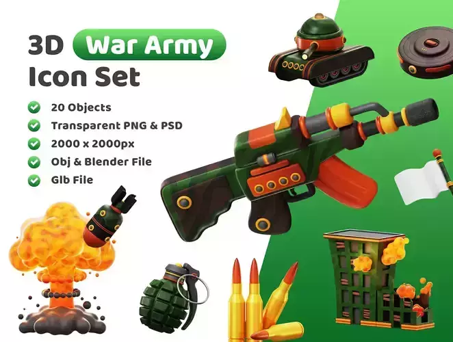 War Army Icon Pack 3D Model