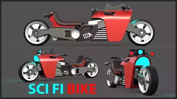 Sci-fi Bike Game Ready 9 Low-poly 3D model