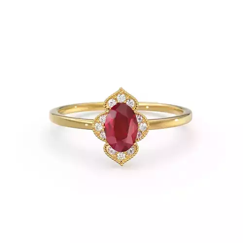 Antique Oval Gemstone Round Diamond Band Wedding Engagement Ring