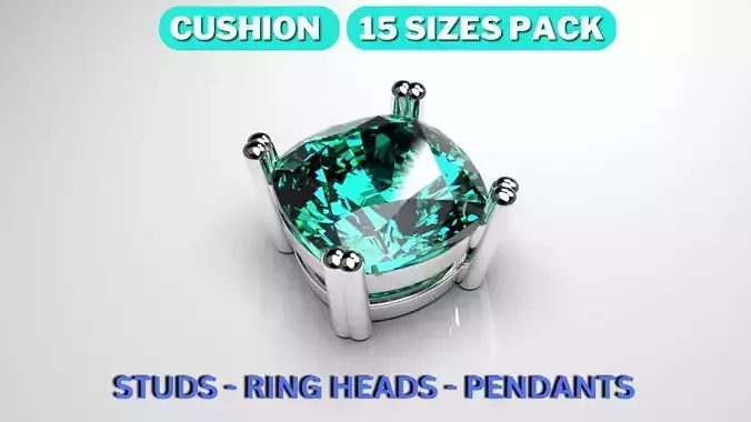 Square cushion 4 double prong setting studs  or ring heads