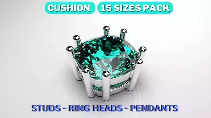 Square cushion cut 8 prong setting stud earrings ring heads