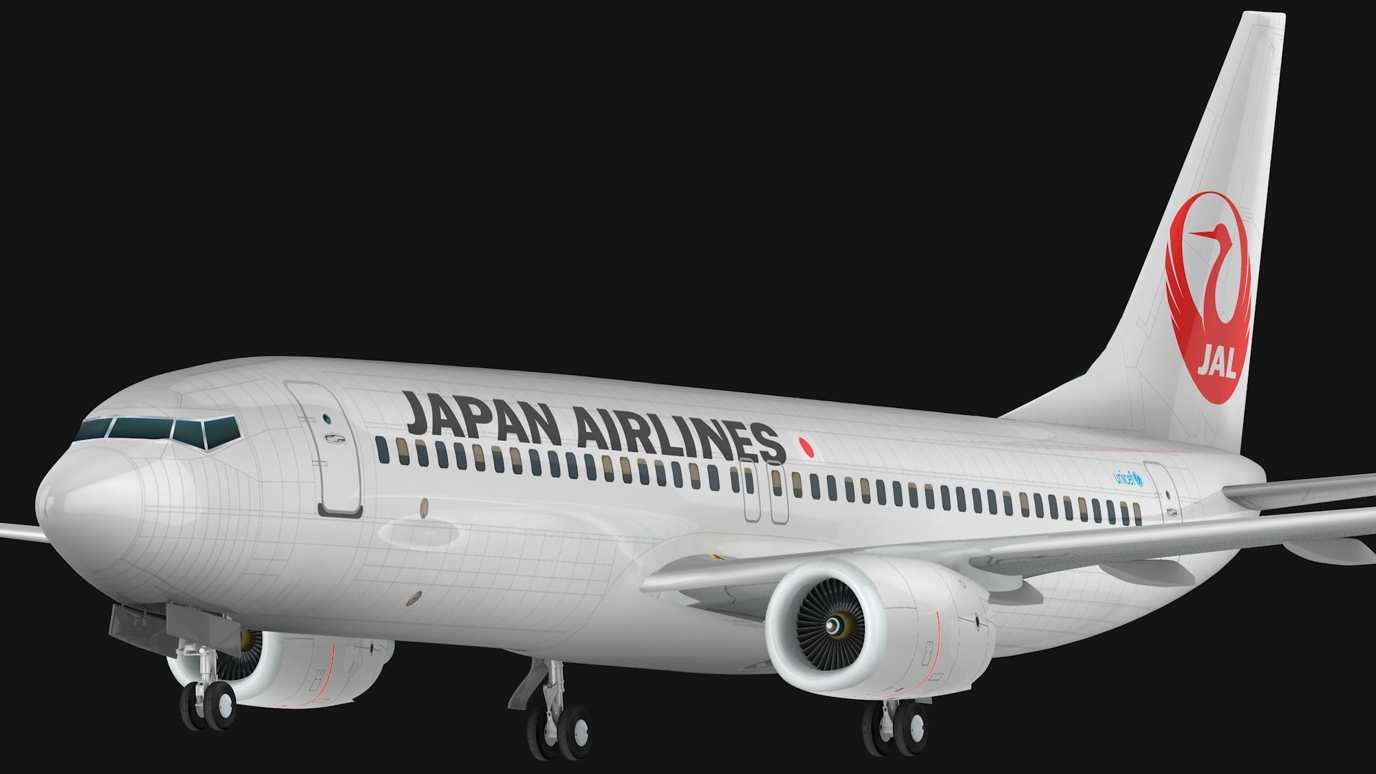 Boeing 737-800 Japan Airlines Low-poly 3D model_4