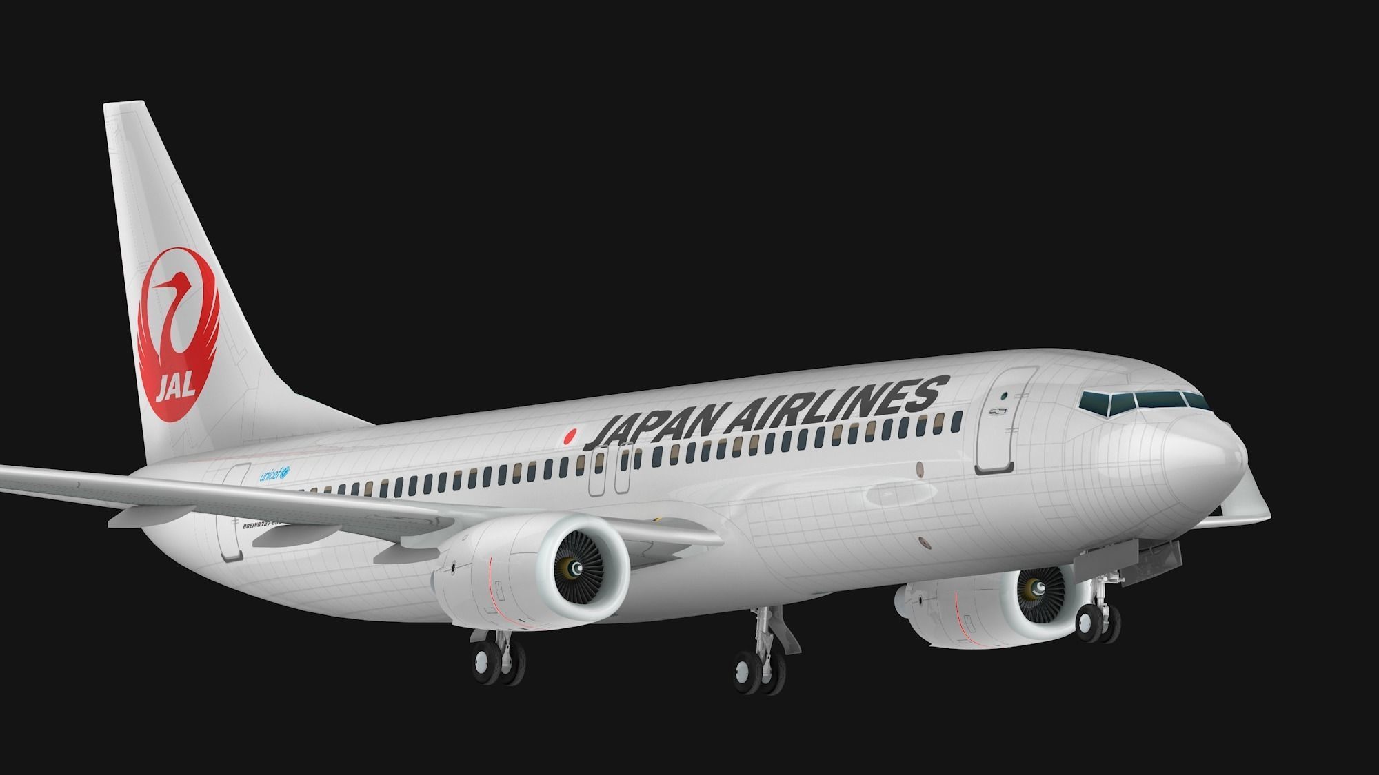 Boeing 737-800 Japan Airlines Low-poly 3D model_1