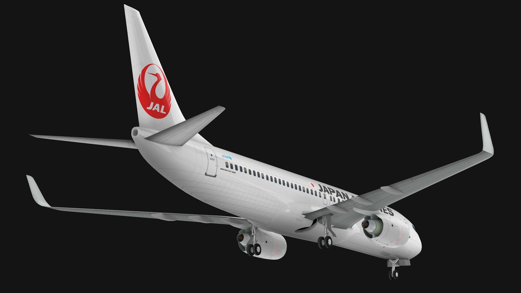 Boeing 737-800 Japan Airlines Low-poly 3D model_9