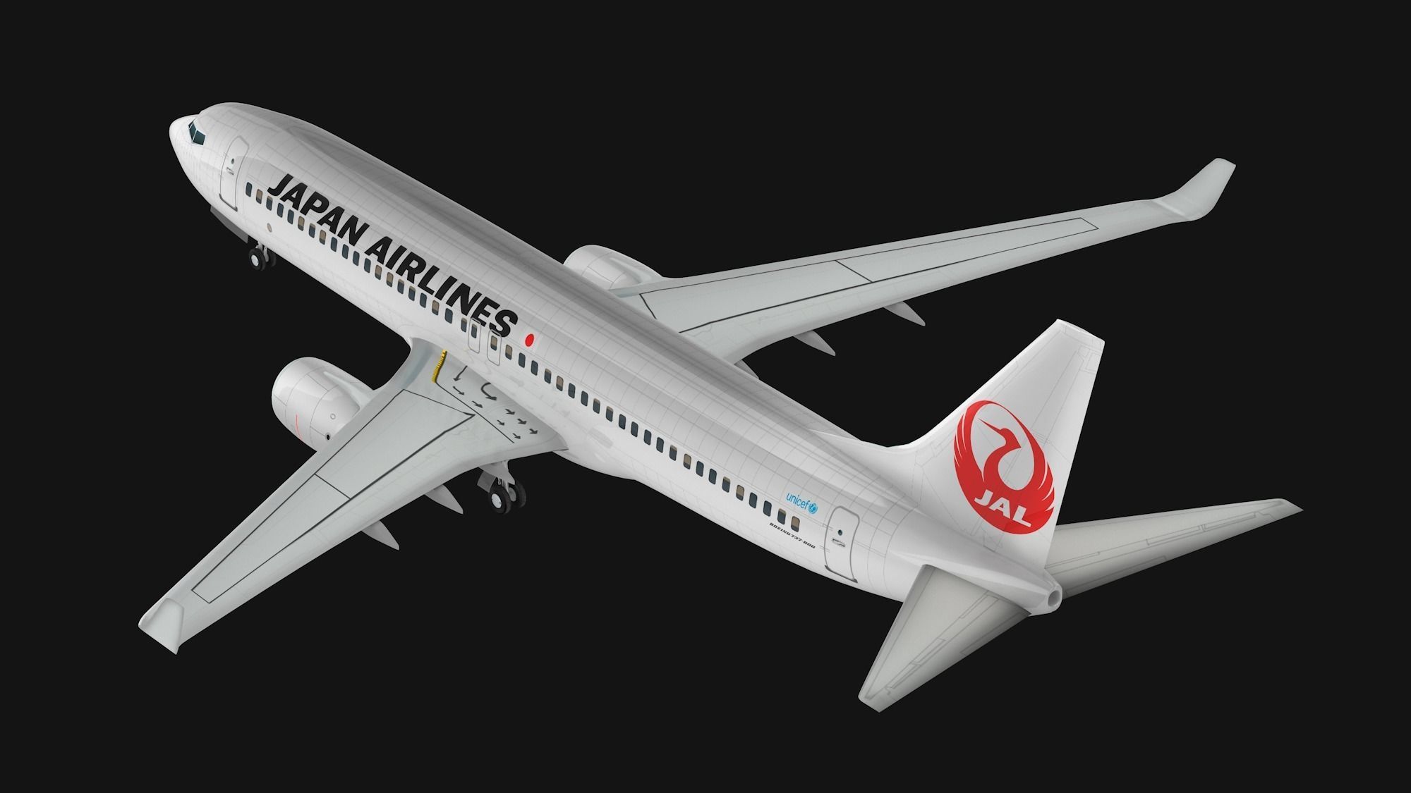 Boeing 737-800 Japan Airlines Low-poly 3D model_7