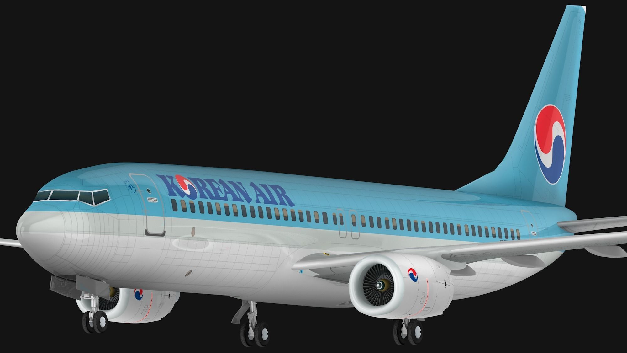 Boeing 737-800 Korean Air Low-poly 3D model_4