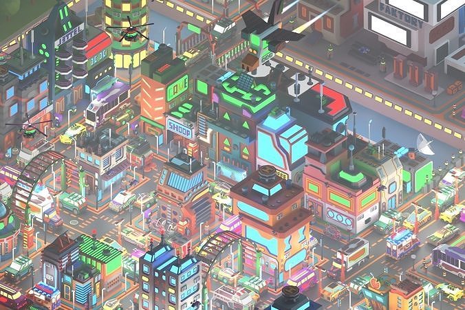 Scifi  Low Poly  Cartoon City  Low-poly 3D model 3