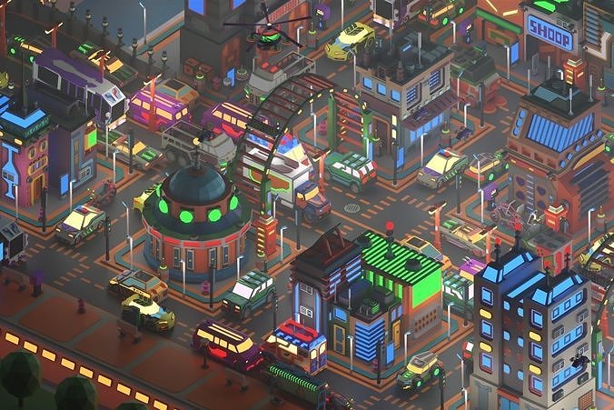 Scifi  Low Poly  Cartoon City  Low-poly 3D model 4