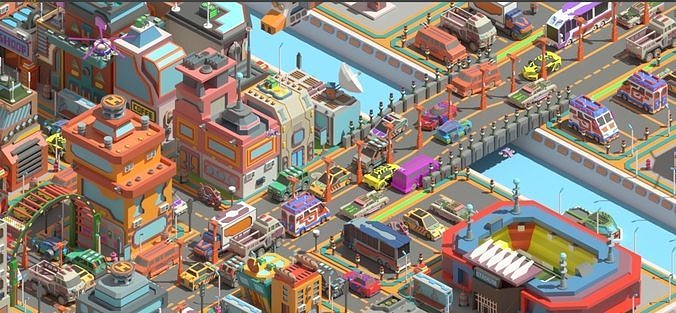 Scifi  Low Poly  Cartoon City  Low-poly 3D model 7