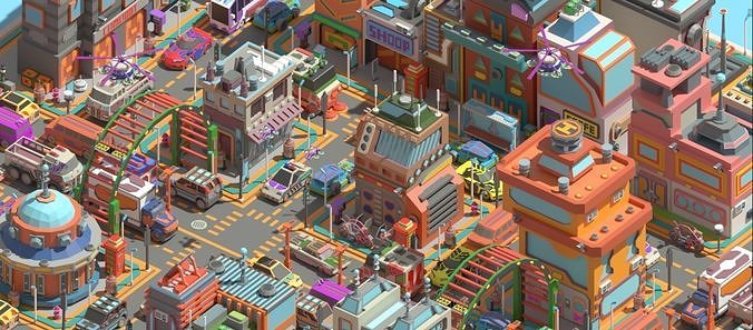 Scifi  Low Poly  Cartoon City  Low-poly 3D model 5